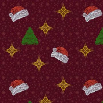 Seamless pattern of Christmas elements drawn with markers. Stock Illustration