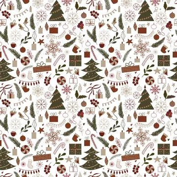 Seamless pattern with christmas elements. festive New Year decor with candle Stock Illustration