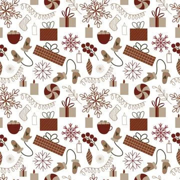 Seamless pattern with christmas elements. festive New Year decor with candle Illustrazione stock