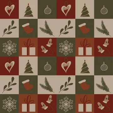 Seamless pattern with christmas elements. festive New Year decor with spruce Illustrazione stock