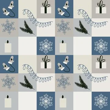 Seamless pattern with christmas elements. festive New Year decor with spruce Illustrazione stock