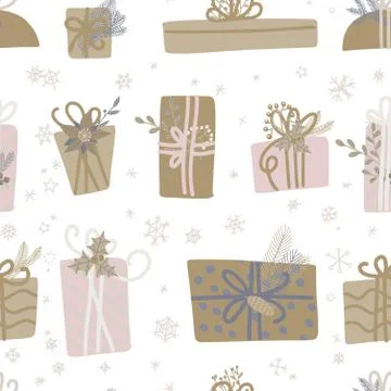 Seamless pattern for Christmas with elements - gift boxes, and christmas Stock Illustration