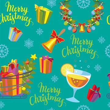 Seamless pattern with christmas elements on green 库存插图