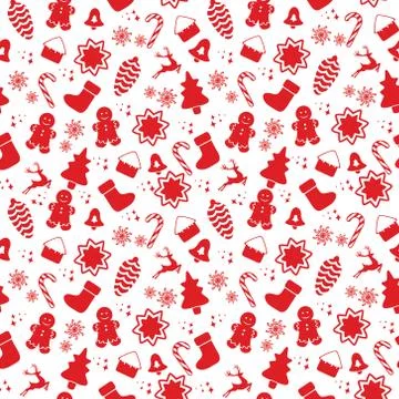 Seamless pattern with Christmas elements isolated on a white background. Vect Illustrazione stock
