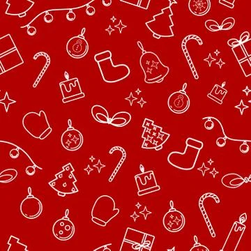 Seamless pattern of Christmas elements: spruce, Christmas tree, gifts, garlan Stock Illustration