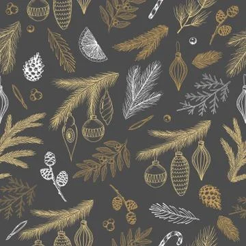 Seamless pattern with Christmas elements. Vector illustration. Illustrazione stock