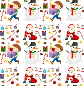 Seamless pattern with Christmas elements on white background Stock Illustration