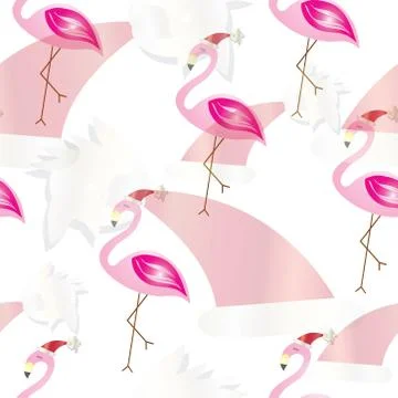 Seamless pattern with Christmas flamingos vector 스톡 일러스트