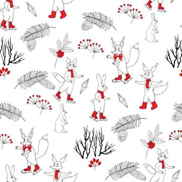 Seamless pattern with Christmas forest Stock Illustration