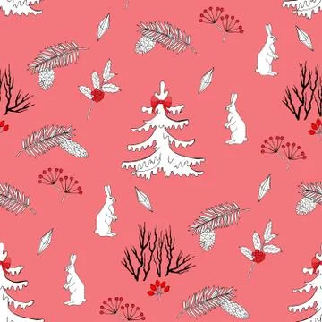 Seamless pattern with Christmas forest Stock Illustration