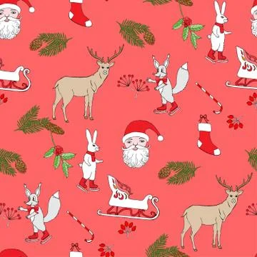 Seamless pattern with Christmas forest Stock Illustration