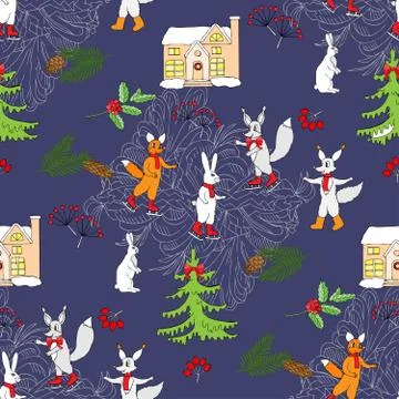 Seamless pattern with Christmas forest Stock Illustration