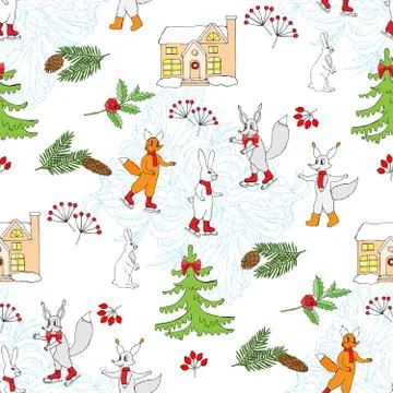 Seamless pattern with Christmas forest Stock Illustration