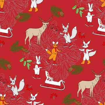 Seamless pattern with Christmas forest Stock Illustration