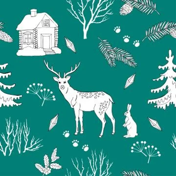Seamless pattern with Christmas forest Stock Illustration