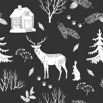 Seamless pattern with Christmas forest Stock Illustration