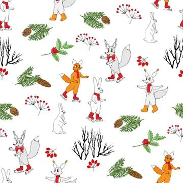 Seamless pattern with Christmas forest Stock Illustration