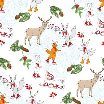 Seamless pattern with Christmas forest Stock Illustration