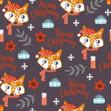 Seamless pattern christmas fox heads background vector illustration イラスト素材