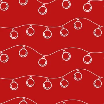 Seamless pattern of christmas garlands of light bulbs. red background and whi Stock Illustration