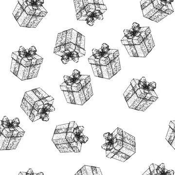 Seamless pattern christmas gift box sketch hand drawn Stock Illustration