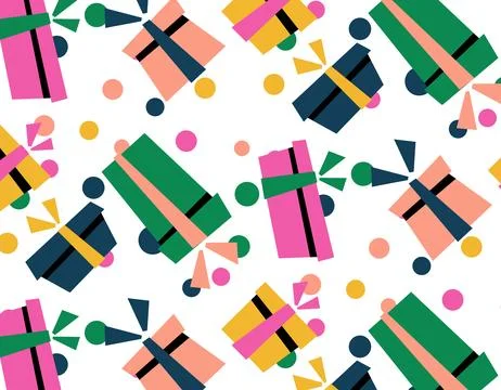 Seamless pattern with Christmas gift boxes in flat style, colored silhouett.. Stock Illustration
