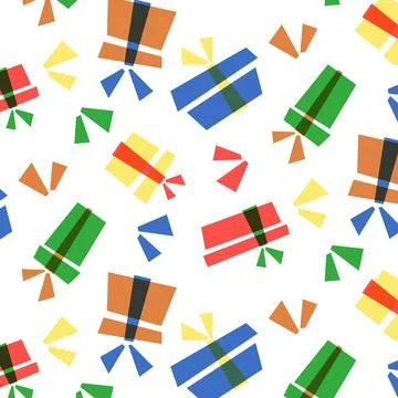 Seamless pattern with Christmas gift boxes in flat style, colored silhouett.. Stock Illustration