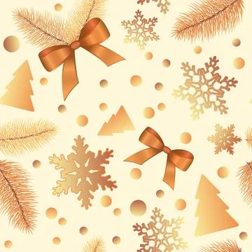 Seamless pattern with Christmas gift boxes, balls,pine, bows, snowflakes, hou Stock Photos