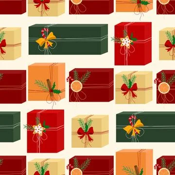 Seamless pattern with Christmas gifts Stock Illustration