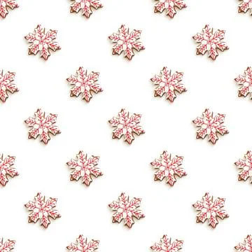Seamless pattern of Christmas gingerbread in shape snowflake. Xmas background Foto stock