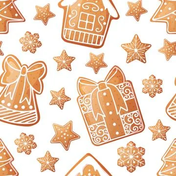 Seamless pattern with Christmas gingerbread. Texture with New Year cookies .. Stock Illustration