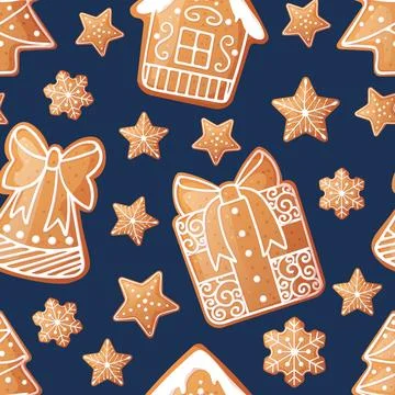 Seamless pattern with Christmas gingerbread. Texture with New Year cookies an 스톡 일러스트