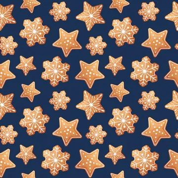 Seamless pattern with Christmas gingerbread. Texture with New Year cookies .. Stock Illustration