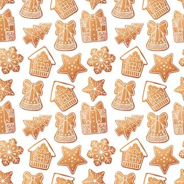 Seamless pattern with Christmas gingerbread. Texture with New Year cookies an Illustrazione stock