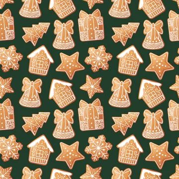 Seamless pattern with Christmas gingerbread. Texture with New Year cookies .. Illustrazione stock
