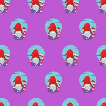 Seamless pattern christmas gnomes 04 Stock Illustration