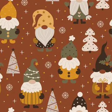 Seamless pattern with Christmas gnomes. Stock Illustration