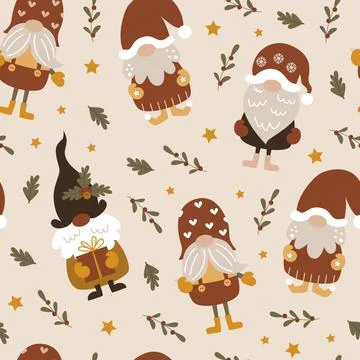 Seamless pattern with Christmas gnomes. Stock Illustration