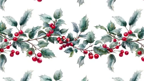 A seamless pattern of Christmas holly branches Stock Footage 288356979