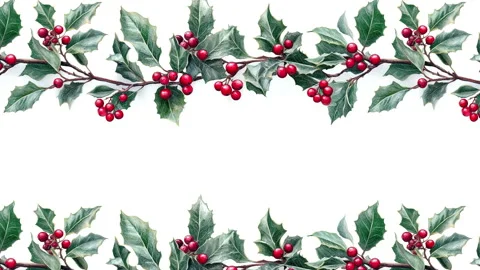 A seamless pattern of Christmas holly branches in watercolor style Stock Footage 288990838