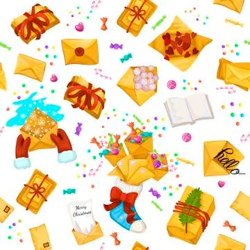 Seamless pattern. A Christmas illustration with envelopes and gifts and a Stock Illustration