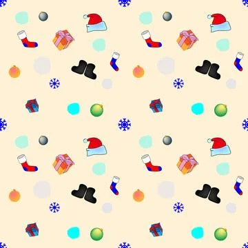 Seamless pattern with Christmas items and symbols. Santa Claus hat and felt Illustrazione stock