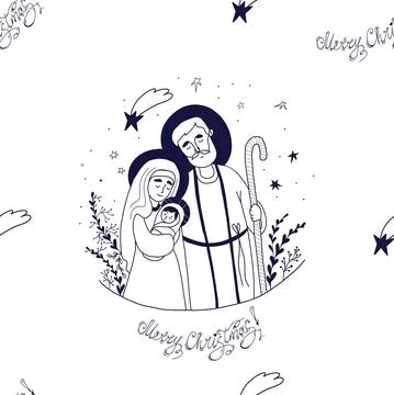 Seamless pattern Christmas Jesus Christ. Vector illustration of Holy Family - Th イラスト素材