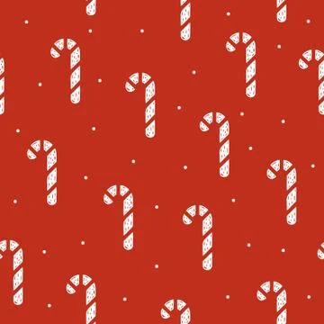 Seamless pattern of Christmas lollipop in flat style on a red background. Stock Illustration