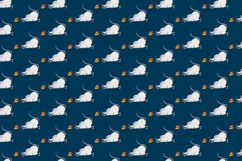 Seamless pattern with Christmas mice on blue background. Stock Illustration