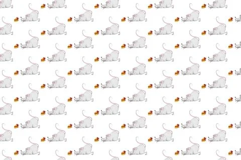 Seamless pattern with Christmas mice on white background. Stock Illustration
