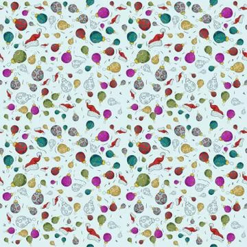 Seamless pattern Christmas new year color and contour illustration kids Doodl Stock Illustration
