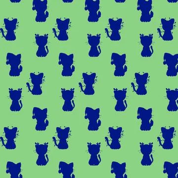 Seamless Pattern Christmas New Years Cats Blue, Cats Light Green Background Cats Stock Illustration