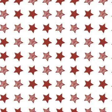 A seamless pattern , Christmas openwork stars of red color on a white backgro Fotos de archivo