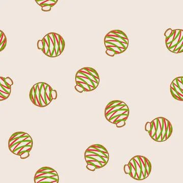 Seamless pattern christmas ornament cookie with red green icing stripes Stock Illustration